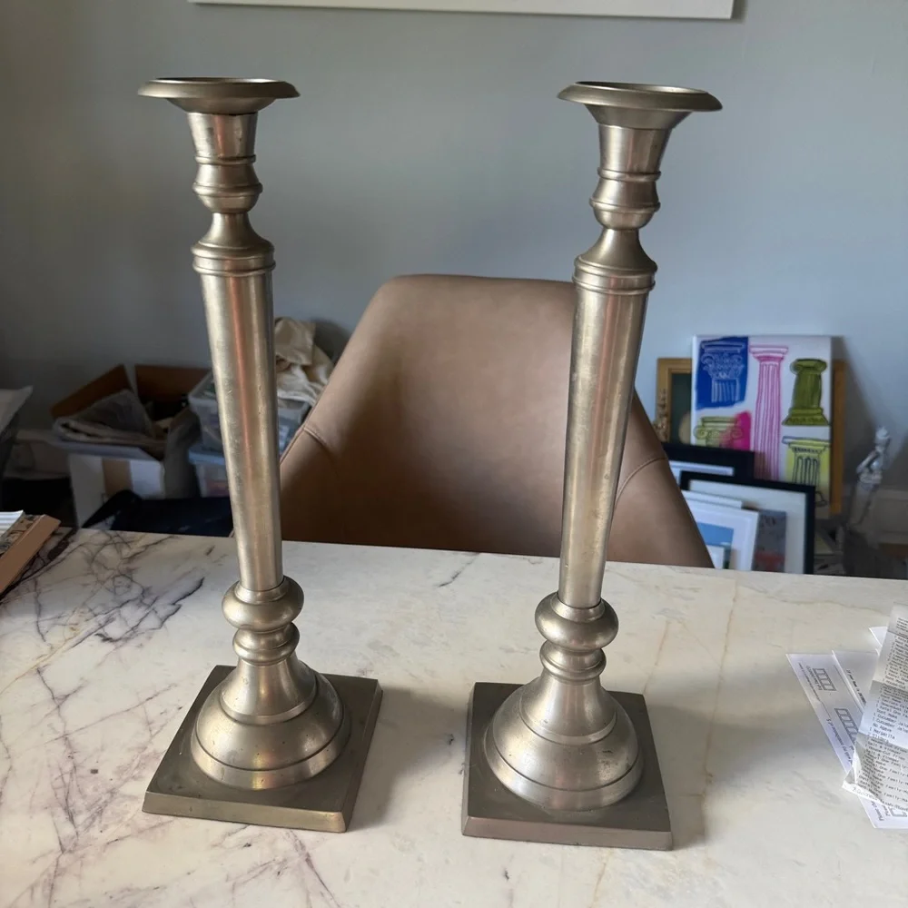 Restoration Hardware Pewter Tall pair Candlesticks